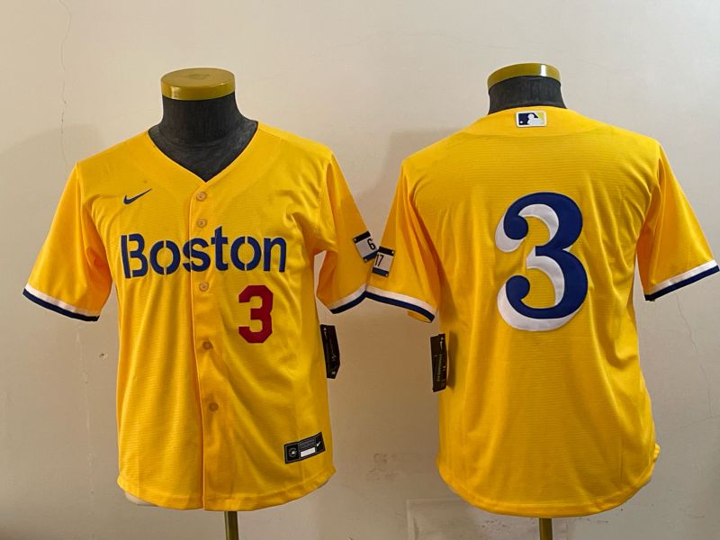 Youth 2025 Boston Red Sox #3 No Name Yellow City Edition Nike MLB Jersey style 03